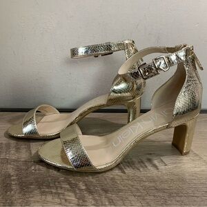 NEW! Women's CALVIN KLEIN Metallic Gold CHANDARI Snakeskin DRESS SANDALS Shoes